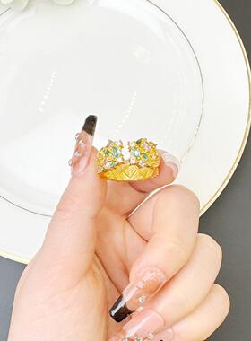 越南沙金镶钻繁星开口戒指