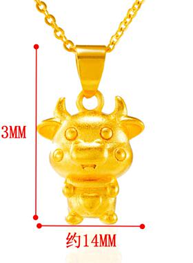 精致仿3D硬金五福牛生肖吊坠女