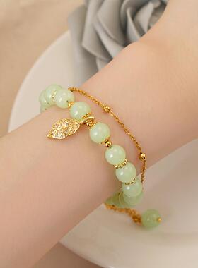 仿和田玉树叶铃铛女手链