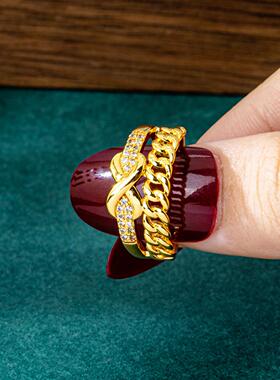 新款蝴蝶结镶锆沙金女指环