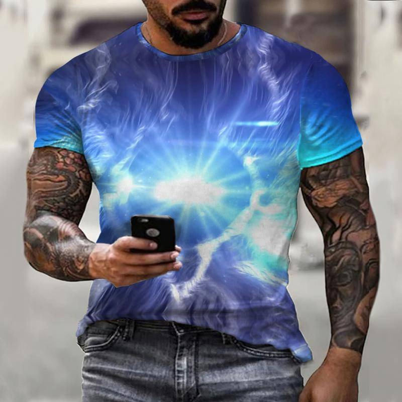 2024wish跨境新款夏3D数码印花T恤雷电男休闲运动大码宽松短袖T恤 - 图0