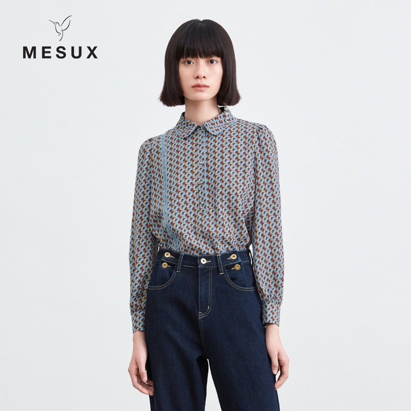 mesux米岫21秋波浪蕾丝花边女衬衫 MESUX米岫衬衫