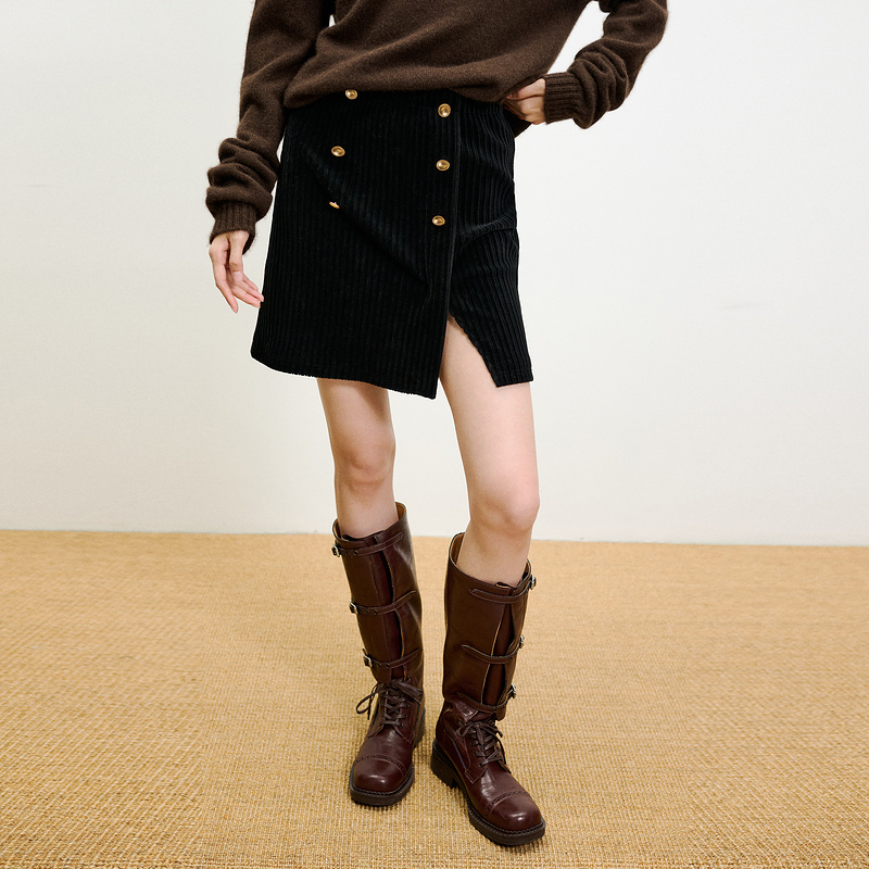 MESUX米岫双排扣高腰短款半身裙短裙女设计感裙子MMWUS204 - 图0