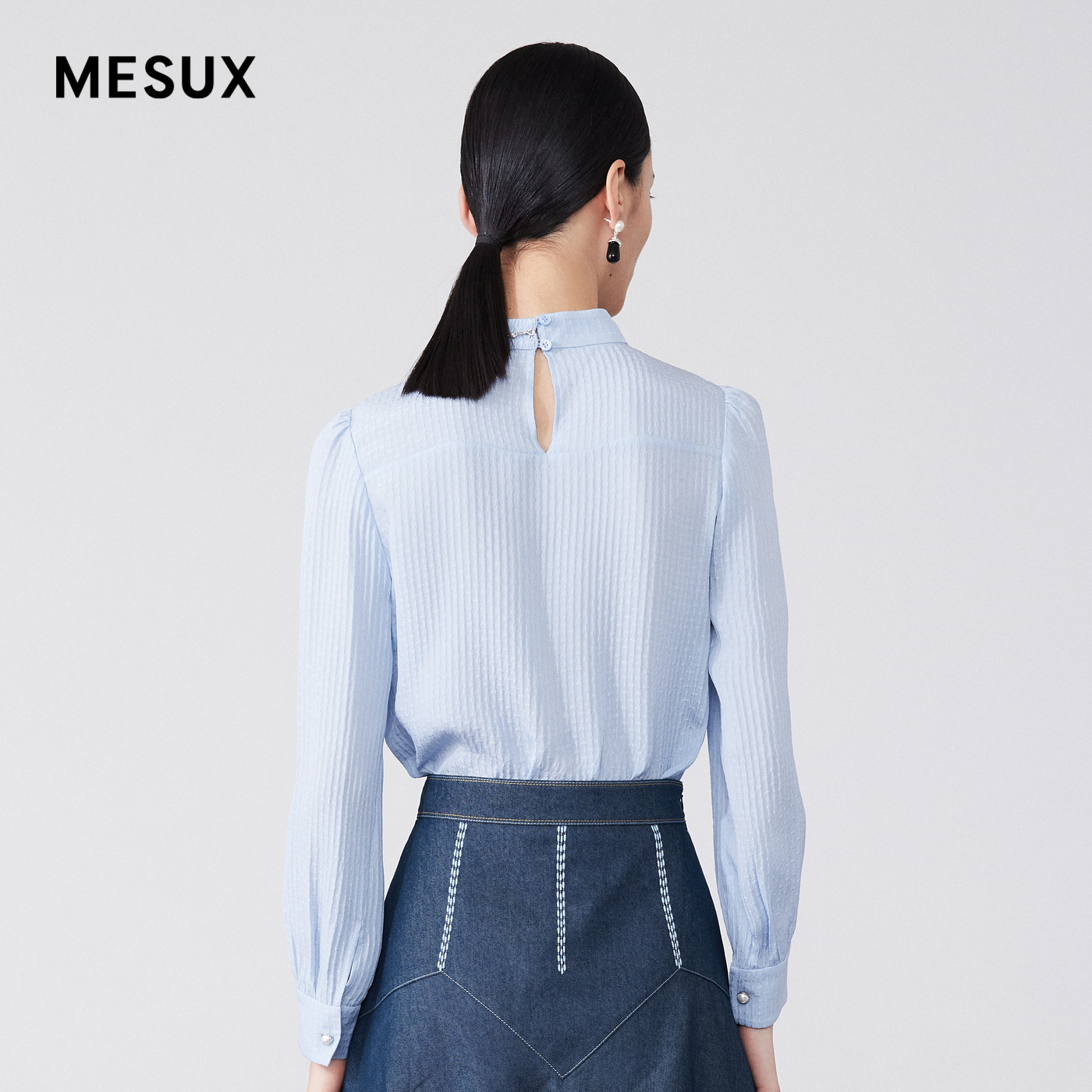 MESUX米岫秋季新品链条领镂空真丝小上衣女小个子衬衫女MKSUD505 - 图2