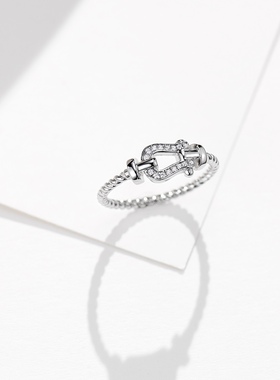 航海马蹄扣带钻情侣对戒轻奢高级感麻花扭纹满钻戒指ins时尚指环