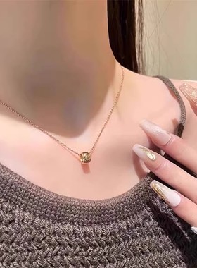 18K玫瑰金小香风菱格纹转运珠项链女轻奢百搭高级感锁骨链送女友