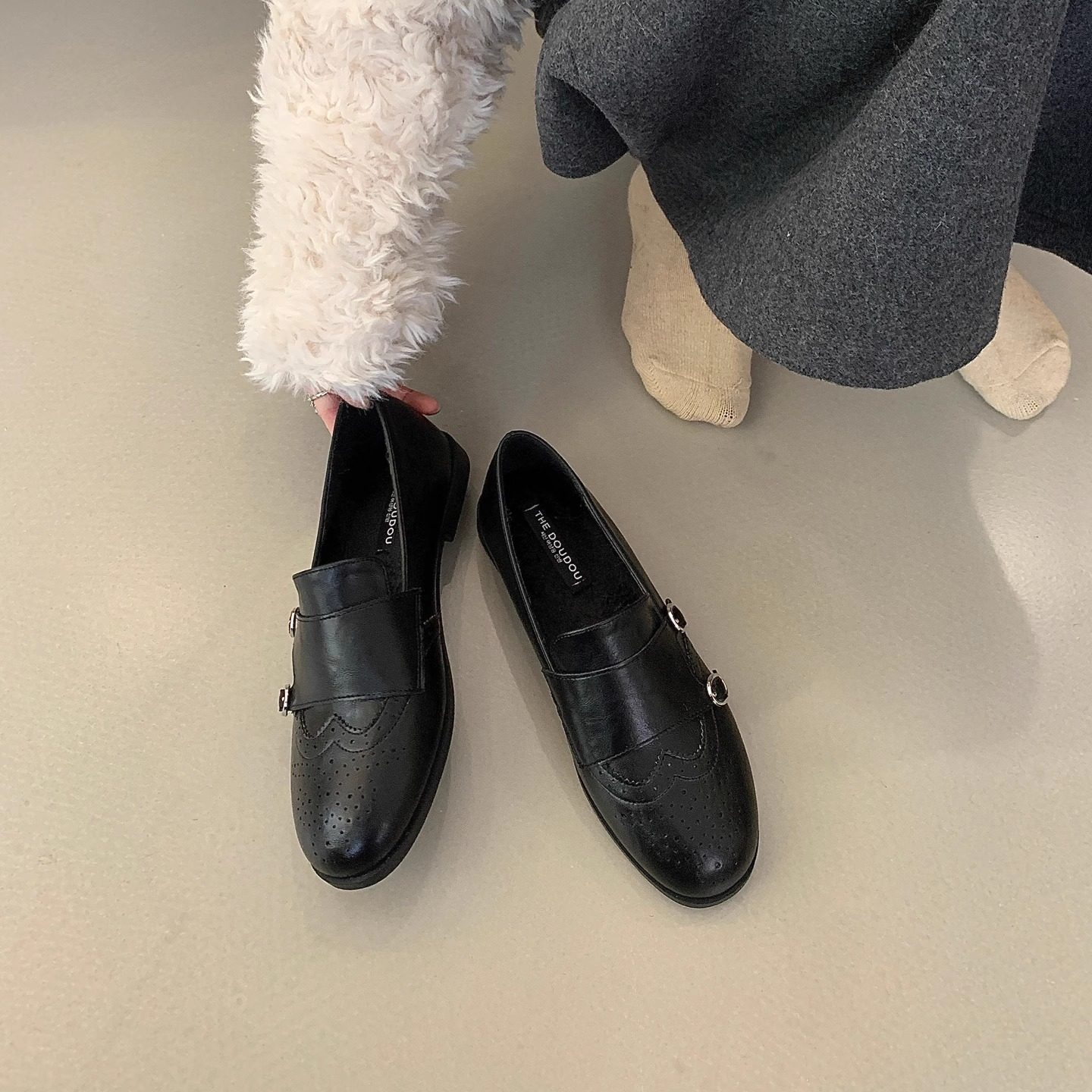 皮带扣乐福鞋女平底一脚蹬小皮鞋时尚加绒2025年秋冬单鞋豆豆鞋,淘宝优惠券,粉丝福利购,淘宝优惠卷