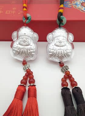 银色财神爷车挂保平安挂饰礼品