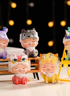 国风吉祥瑞兽潮玩盲盒桌面装饰品