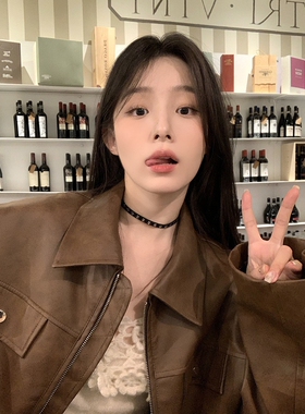 Y2K辣妹甜酷风星星铆钉绒面项圈choker小众设计辣妹短款项链女