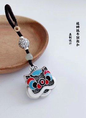 足银999.9萌彩醒狮吊坠挂件男女同款简约复古民族风饰品纯银配饰