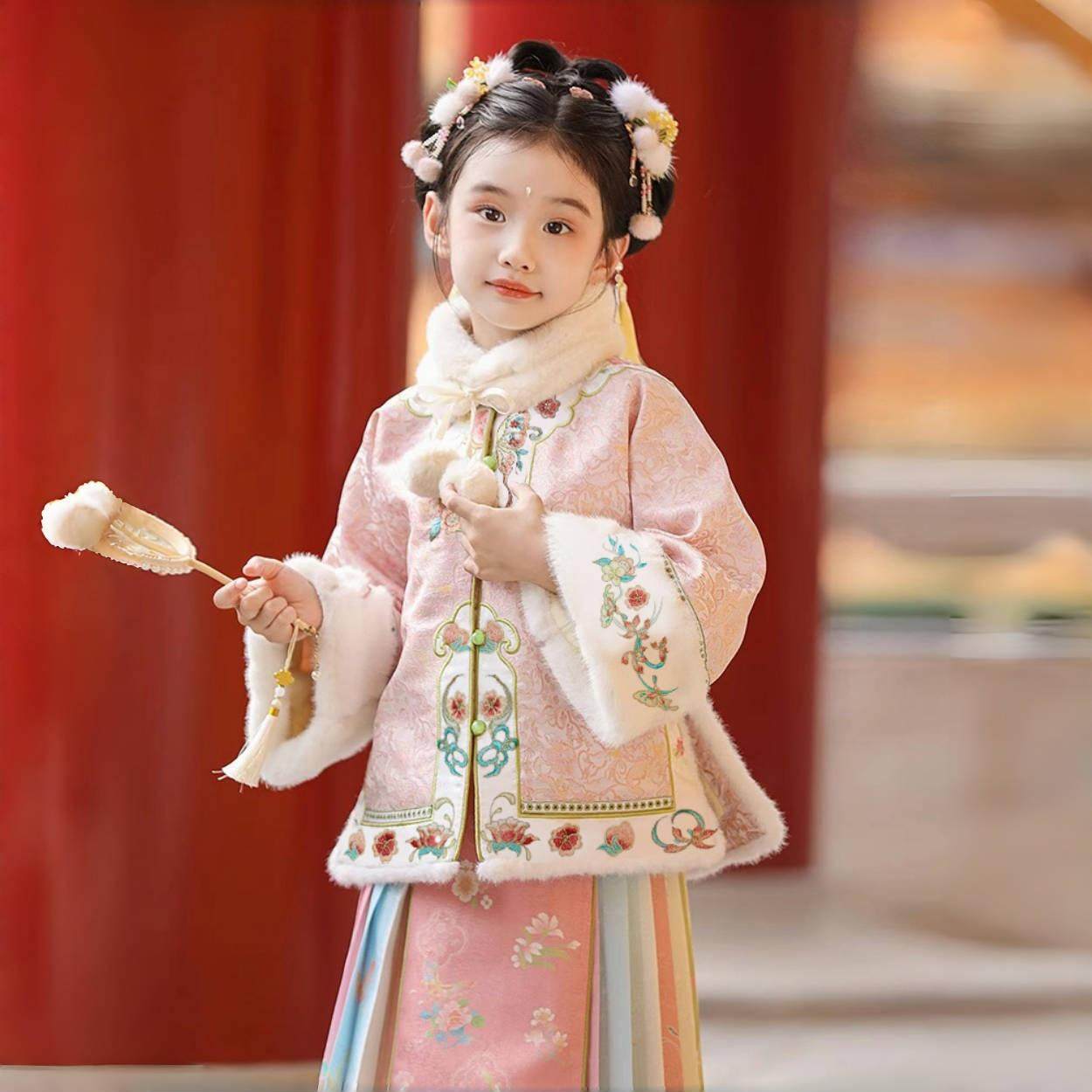 汉服女童拜年服冬新款儿童明制马面裙套装中国风唐装小女孩过年服,淘宝优惠券,粉丝福利购,淘宝优惠卷