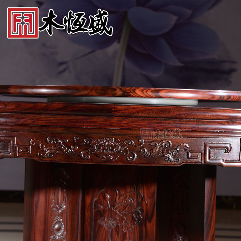 木恒盛红木家具印尼黑酸枝彩云圆餐桌阔叶黄檀一桌八椅素面饭桌_虎窝淘