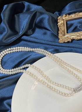 双层麻花项链5-6MM近圆强光微瑕天然高品质淡水珍珠45CM