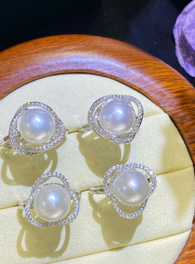 S925银三叶草海水珍珠戒指优雅百搭9-10mm海水澳白珍珠