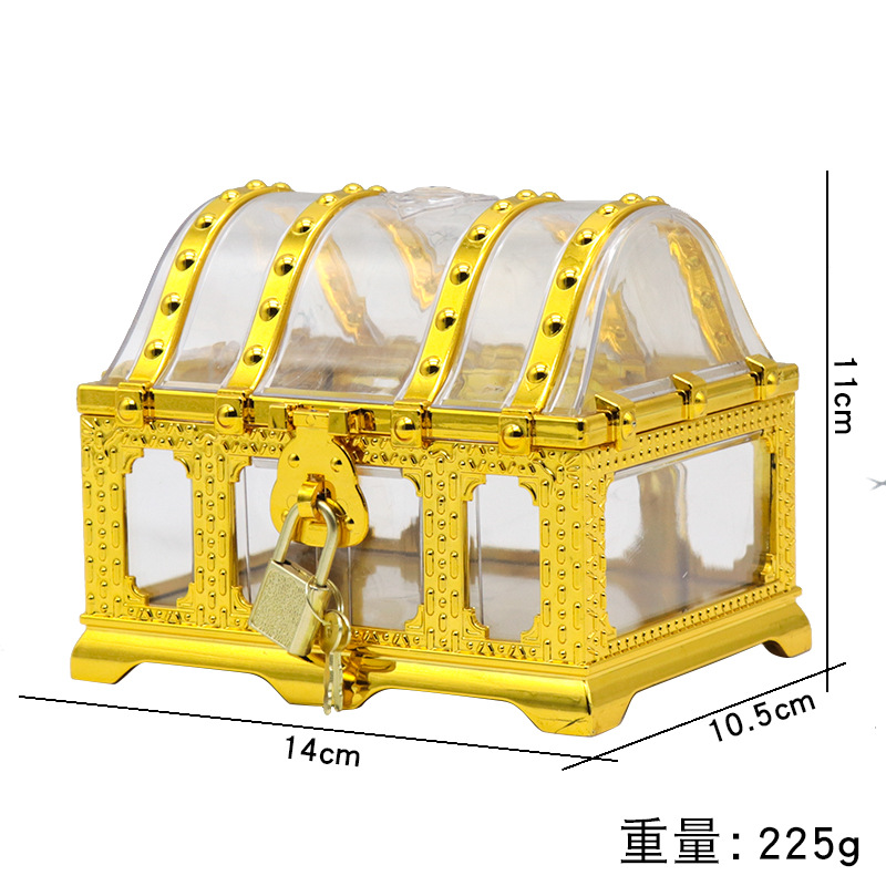 儿童玩具宝箱海盗财宝桌面宝石收纳箱藏宝箱盒子塑料仿古木箱密室 - 图1