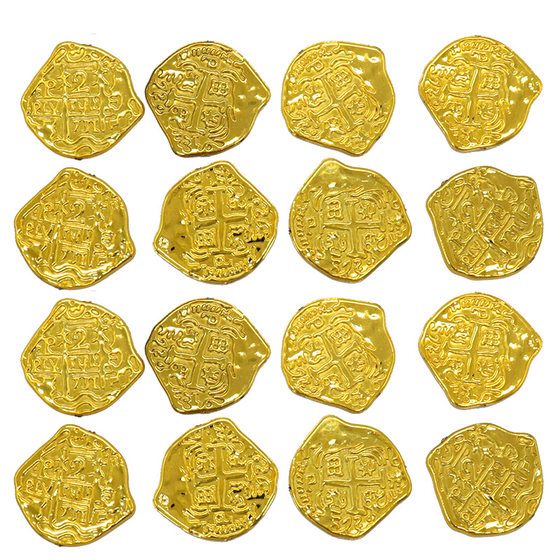 西班牙加勒比海盗金币Doubloon仿真玩具硬币道具儿童奖励金银铜币