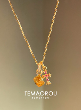 版型超正！中古跑环十字架实心骰子吊坠项链轻奢设计感毛衣链饰品