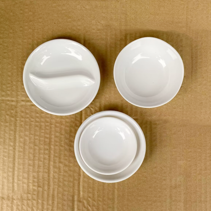 A5密胺餐具调味碟酒店饭店白色仿瓷碟子火锅调料碟双格醋碟酱油碟,淘宝优惠券,粉丝福利购,淘宝优惠卷