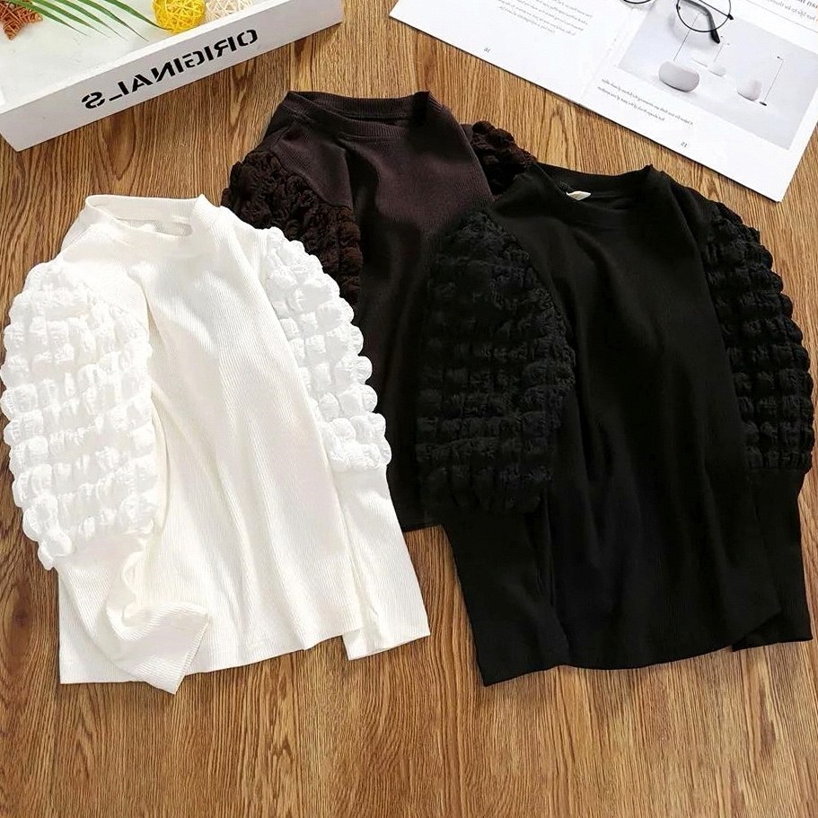 女童春秋同款百搭时尚潮流洋韩版泡泡袖打底衫2023网红气女童上衣,淘宝优惠券,粉丝福利购,淘宝优惠卷