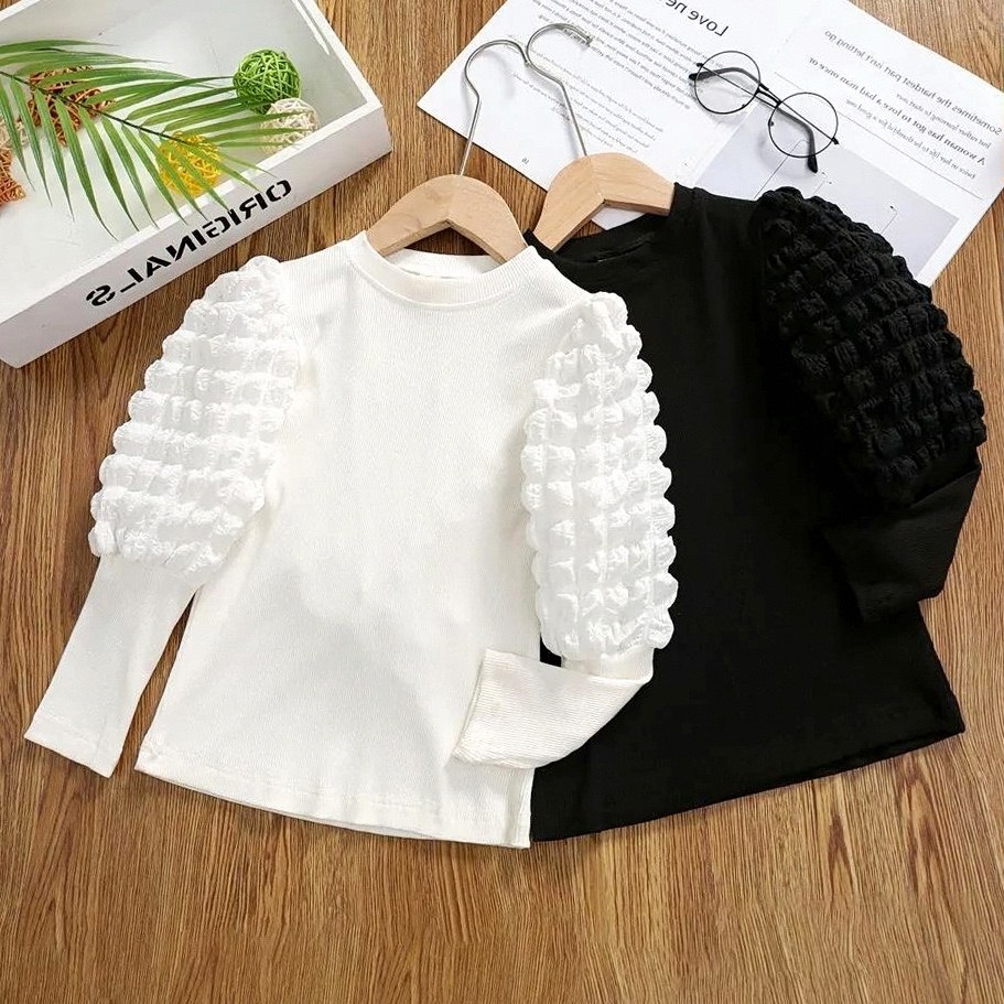 女童春秋同款百搭时尚潮流洋韩版泡泡袖打底衫2023网红气女童上衣,淘宝优惠券,粉丝福利购,淘宝优惠卷
