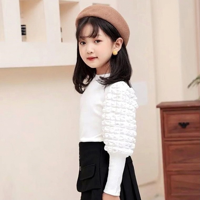 女童春秋同款百搭时尚潮流洋韩版泡泡袖打底衫2023网红气女童上衣,淘宝优惠券,粉丝福利购,淘宝优惠卷