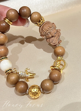 HONEY FOCUS蒙奇奇手链 中式民族风百搭轻奢手链 925银木质手链