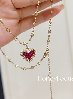 HONEY FOCUS爱神之心项链 金色轻奢百搭甜美坠链均925银合成锆石