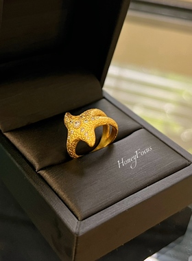 HONEY FOCUS海星戒指 金色小众轻奢欧美气质戒指 925银合成锆石