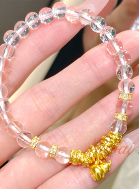 时尚款足金999黄金白水晶点钻莫桑石工艺葫芦盘缠手链手环礼物