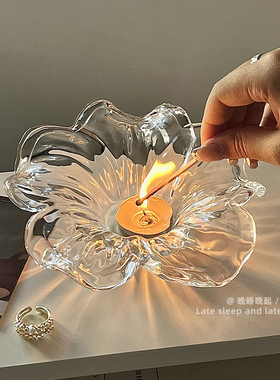 ins玻璃花瓣花朵烛台法式复古