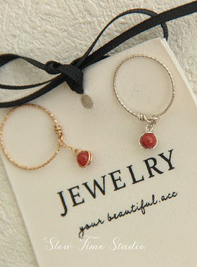 天然南红玛瑙戒指不掉色美国进口14k包金简约灵动吊坠戒指环原创