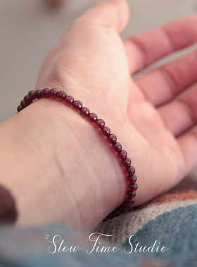 天然石榴石小鱼手串手链新年红S925纯银镀金原创设计手工