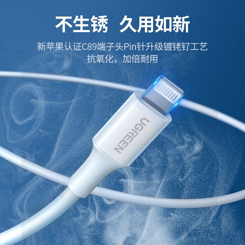 绿联MFI认证数据线适用苹果充电器线专用iPhone6s/7/8plus/XsMax/Xr/11pro/13/14手机ipad平板电脑快充数据线 - 图1