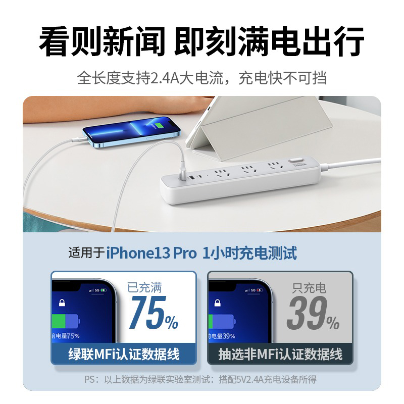 绿联mfi认证数据线iPhoneX充电器线6splus7p适用于苹果13pro手机XsMax正品iPadAir4Mini3平板Se2充电线14 - 图2