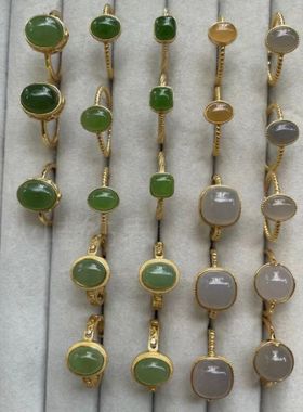 纯银简约高级感镶嵌玉石开口戒指