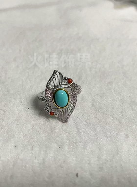 女款s925银复古可调节镶嵌戒指