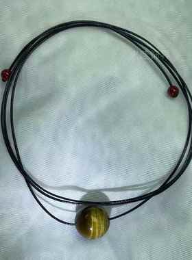 虎眼石毛衣链女转运珠皮绳锁骨链