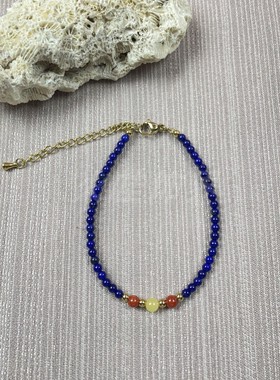 天然青金石极细手链女南红转运珠