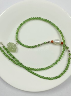 天然和田玉碧玉小米珠项链配饰女