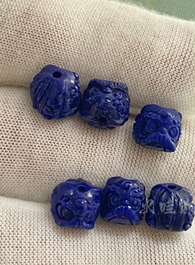 天然青金石醒狮雕刻散珠配饰配件
