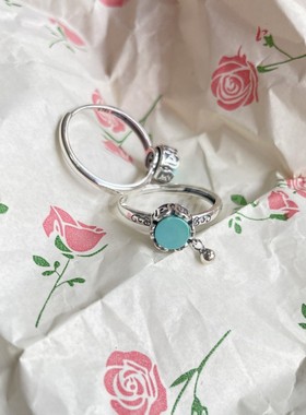 s925纯银镶嵌天然石绿松石戒指女