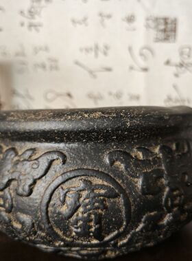 仿古草碗铜钱石盆聚宝盆国风精品莲无水培花盆仿睡莲盆中孔古典