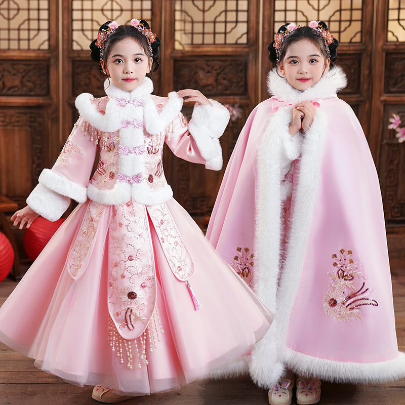 儿童喜庆新年衣服女童拜年服战袍2025女孩汉服秋冬红色过年服冬装