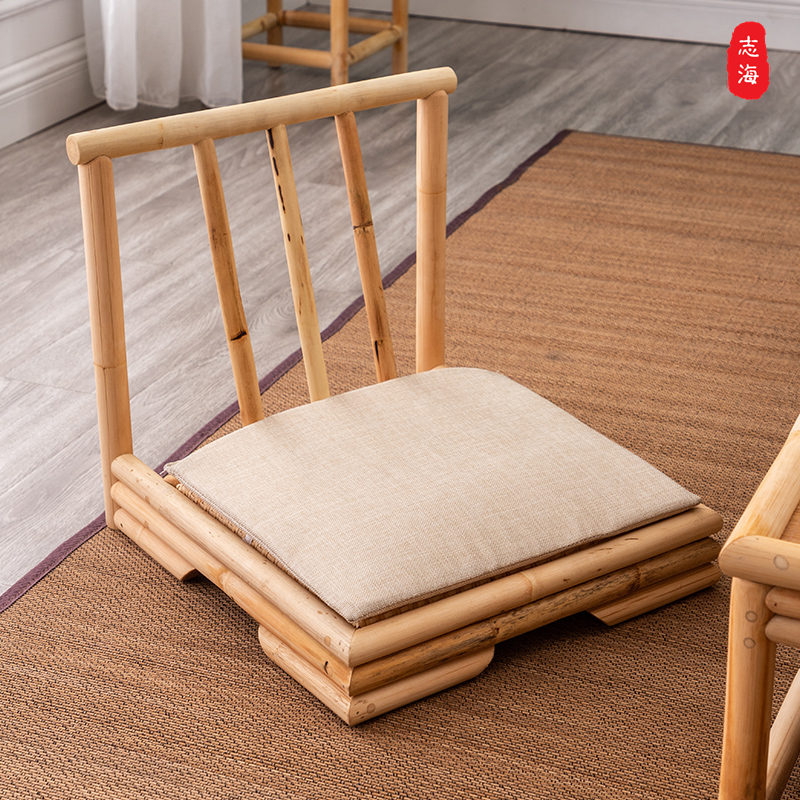 日式禅意矮椅竹藤榻榻米椅子家用矮凳子阳台带扶手座椅喝茶靠背椅 - 图0
