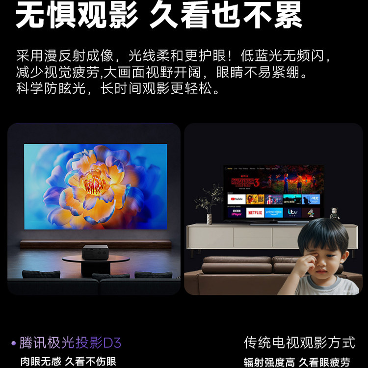 腾讯极光投影D3酒店系统专用投影仪家用卧室投影机智能家庭影院1080P全高清年会奖货礼品