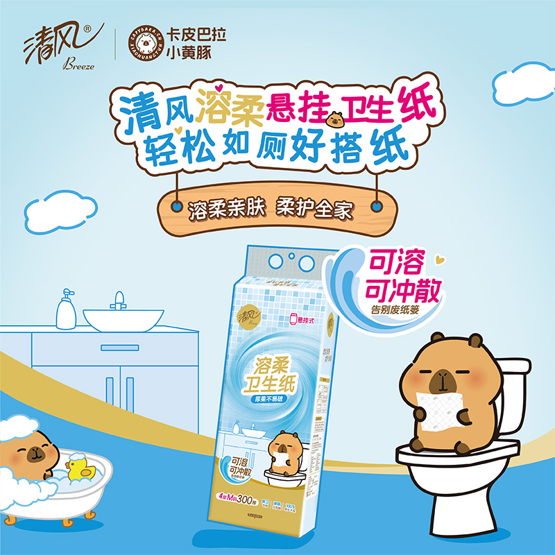 清风300抽大包家用悬挂式卫生纸压花卫生纸厕纸可溶可冲散溶柔系 - 图2