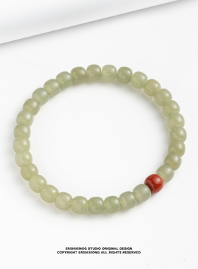 和田玉晴水料冰润老型手串搭配南红7MM