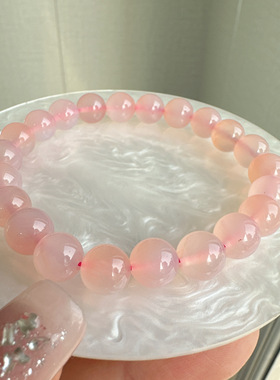 天然粉盐源玛瑙手链女款单圈时尚百搭饰品礼物送女友闺蜜生日礼物