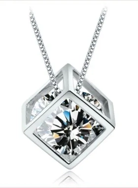 女首饰女方块爱情韩版女韩国窗吊坠巧兰轩爱情魔方饰品项链仿纯银